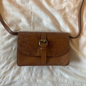 Patricia Nash Brown Crossbody Leather Bag with Map Design